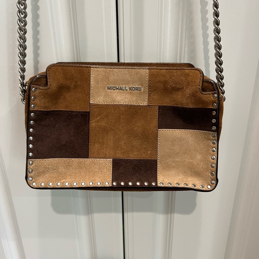 Michael Kors Suede Patchwork Crossbody Purse - Picture 2 of 9